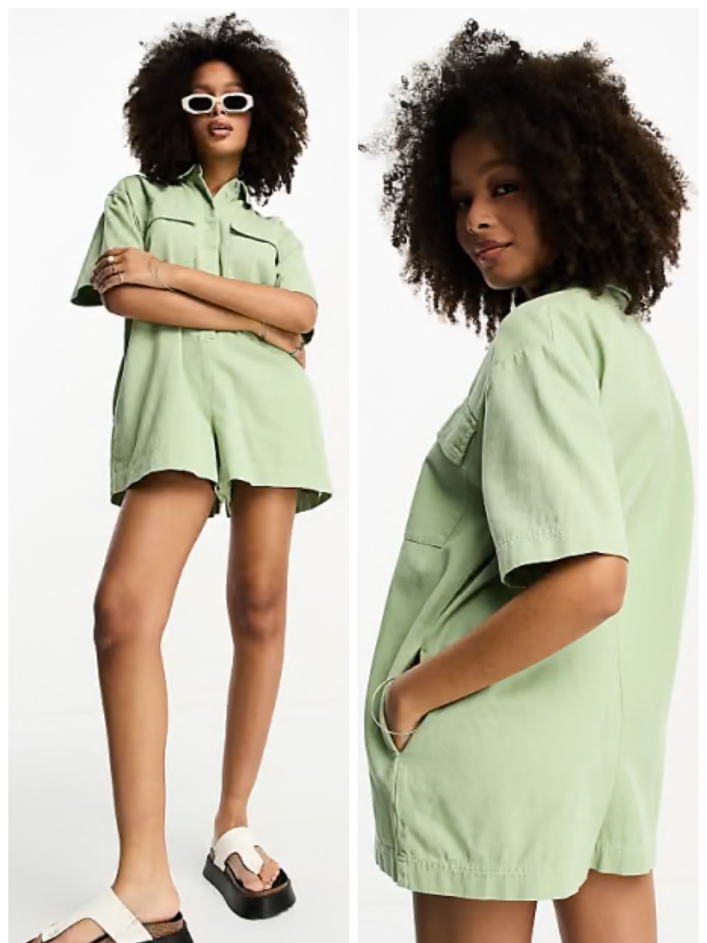 ASOS Design Twill Oversized Romper in Sage Green Size 6 EUC